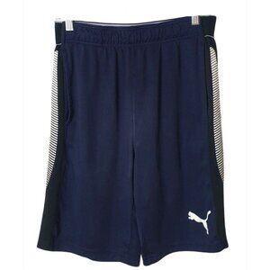 Puma Mens Athletic Shorts Sz M Navy White Pockets Long Basketball Training Gym